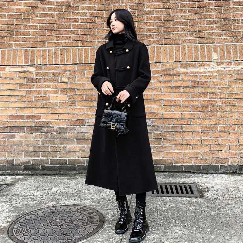 Elegant Socialite High-End Suit Style Woolen Coat For Womens Autumn Winter New Long Double Breasted Woolen Outcoat With BeltX241009