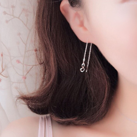 Double Spiral Wave Geometric Creative Design Sier Needle Ear Thread Long Earrings Personalized Student Female