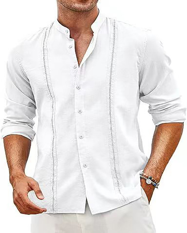 High Quality Vintage Solid Color Cotton Linen Shirt Plus Size Men's Shirts retro fashion formal slim fit blouse Fashion Office dress
