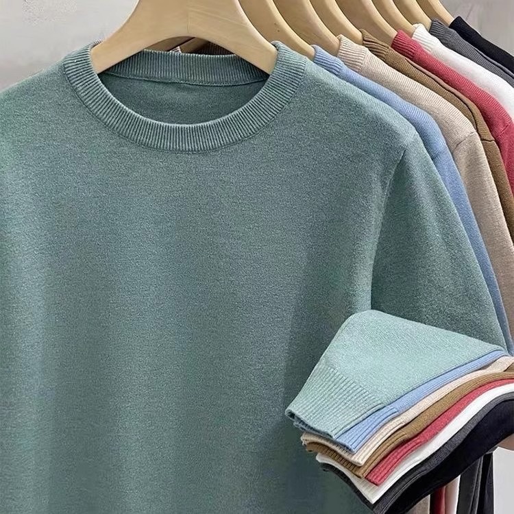 Designer winter anti pilling round neck men's solid color inner sole 2024 business casual knitted sweater