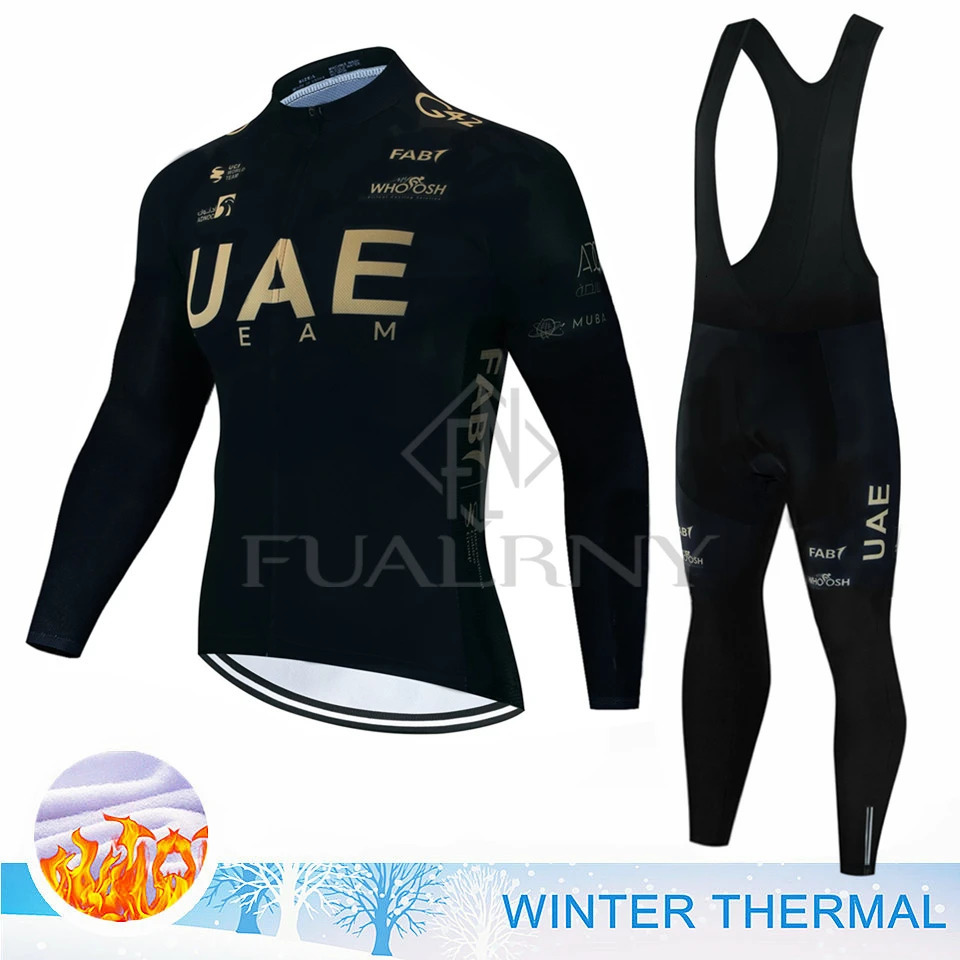 UAE Winter Wool Bicycle Shirt Set Mens Mtb Clothing Mens Uniform Bicycle Clothing Full Set Tricuta Waiver Mail Set 240926