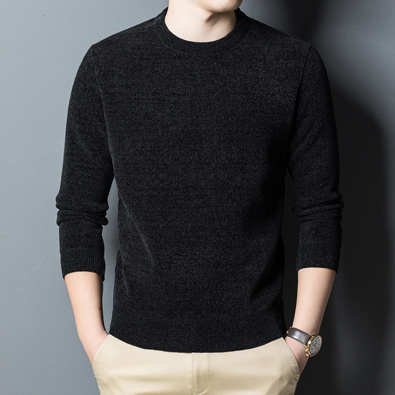 2024 new designer winter men's middle-aged and young loose bottom knitted sweater round neck plush thick chenille autumn and winter warm sweater 