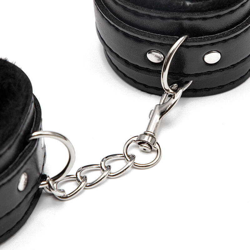 SM props, plush handcuffs, couple binding, bondage toys, black leather handcuffs, alternative adult products