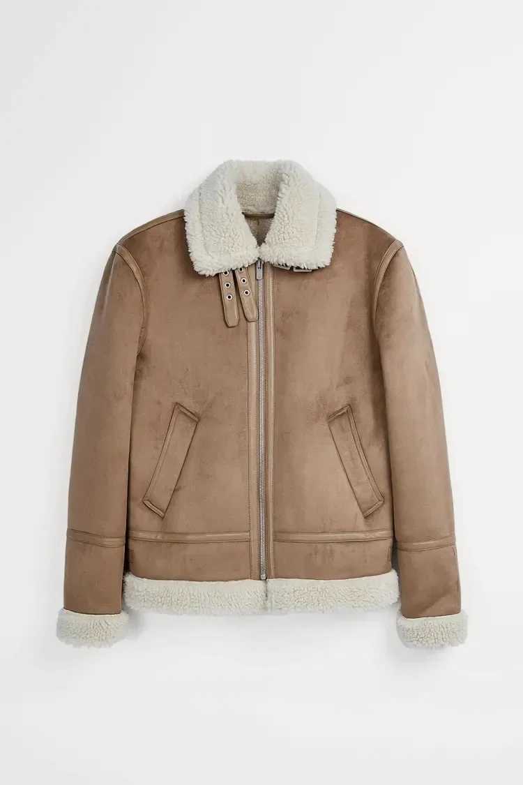 Mens winter imitation lamb suede fleece fur one piece thickened windproof jacket LX241009