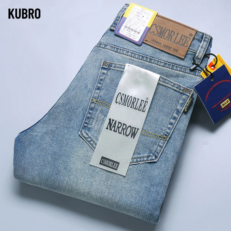 KUBRO classic casual jeans mens highquality retro slim fit elastic cotton Trouser embroidered 240929