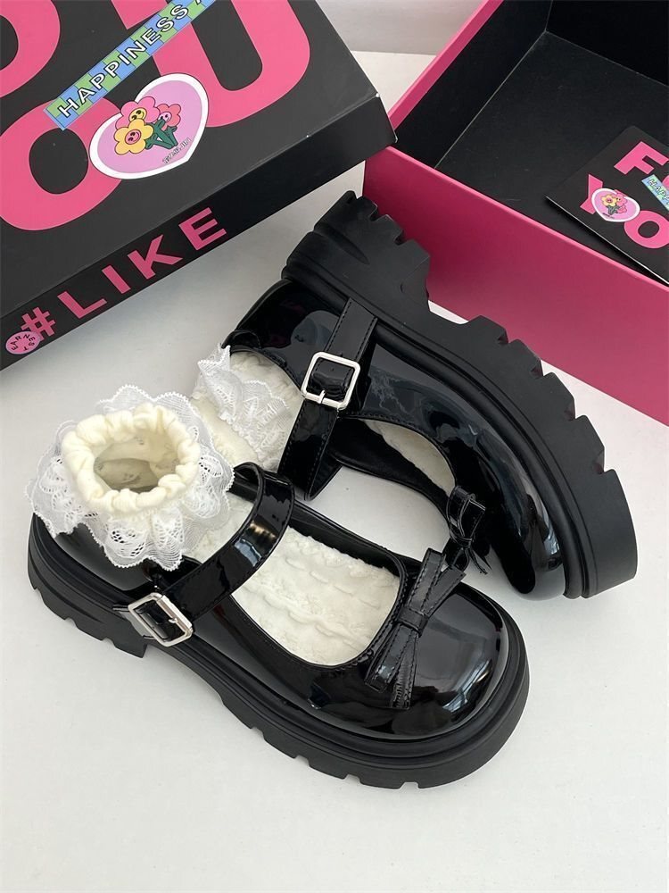 34-42 Small Leather Shoes Women's Versatile JK Uniform 2024 Spring/Summer Bow Thick Bottom Height Increasing Mary Jane Single Shoes