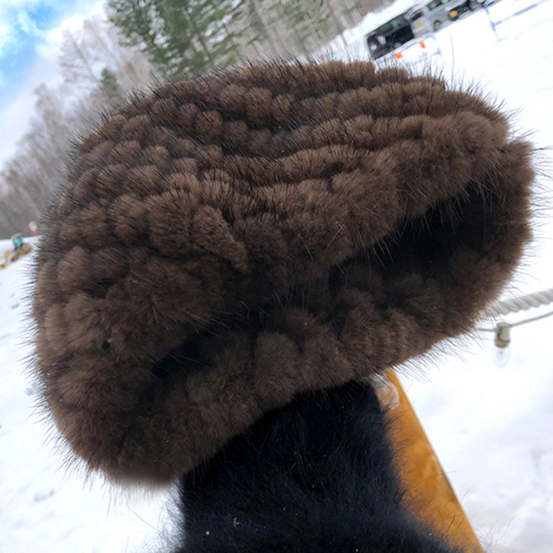 Winter Womens Mink Hats Natural Real Knitted Cap Fashionable Fluffy Ladies Genuine Beanie Female Black Fur Caps