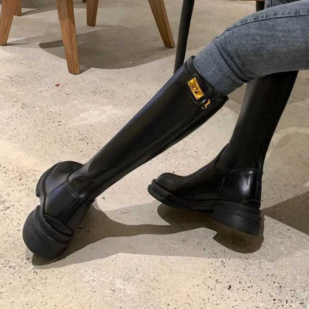 Leather Long Martin Boots For Women Autumn Winter Slimming Fashion Boots Versatile High Boots Knight Boots 240826