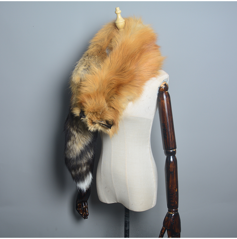 Winter Warm Large Real Fox Collar Natural Fur Coat Scarves Women Men Jackets Hood Shawl Decor Female Neck Scarf Wraps