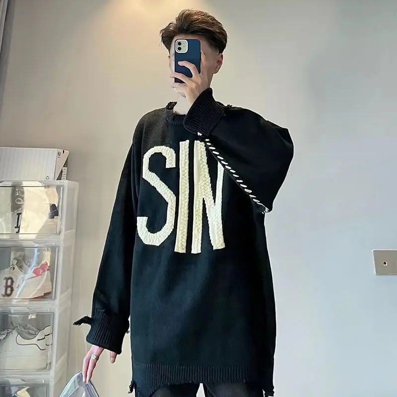 Autumn and Winter Street Style Sweater Mens Loose Fashion Trust High Quality Wool Outer Knitted Zipper 241007