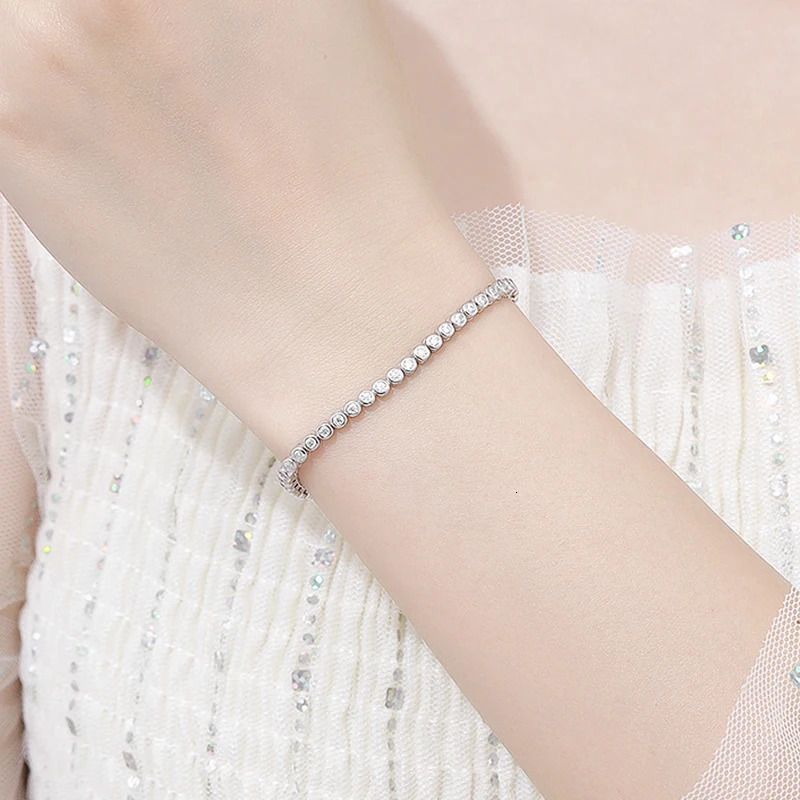 KNOBSPIN 2mm Tennis Bracelet suitable for womens hiphop chains with GRA 100% pure silver 18k white goldplated bracelet 240912