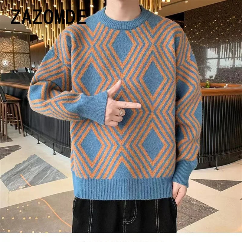 ZAZOMDE Winter Fashion Cashmere Mens Sweater High Quality and Comfortable Mens Sweater Thick Warm Mens Knitted Fabric Pulled 241007