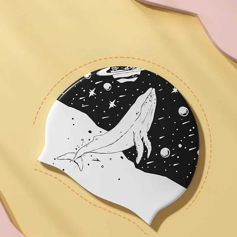 Adult swimming cap Elestic silicone swimming cap Mens waterproof swimming cap Long hair earmuffs Pool supplies CL241009