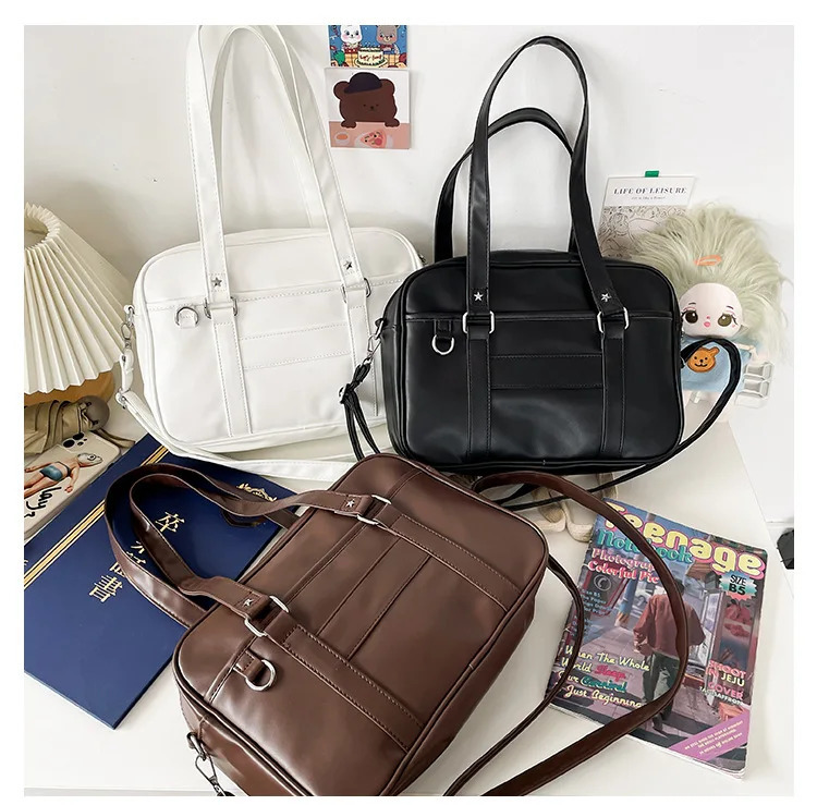 Japanese preparatory style shoulder bag womens PU leather JK uniform bag handbag solid color cross body bag Itabag handbag 241008