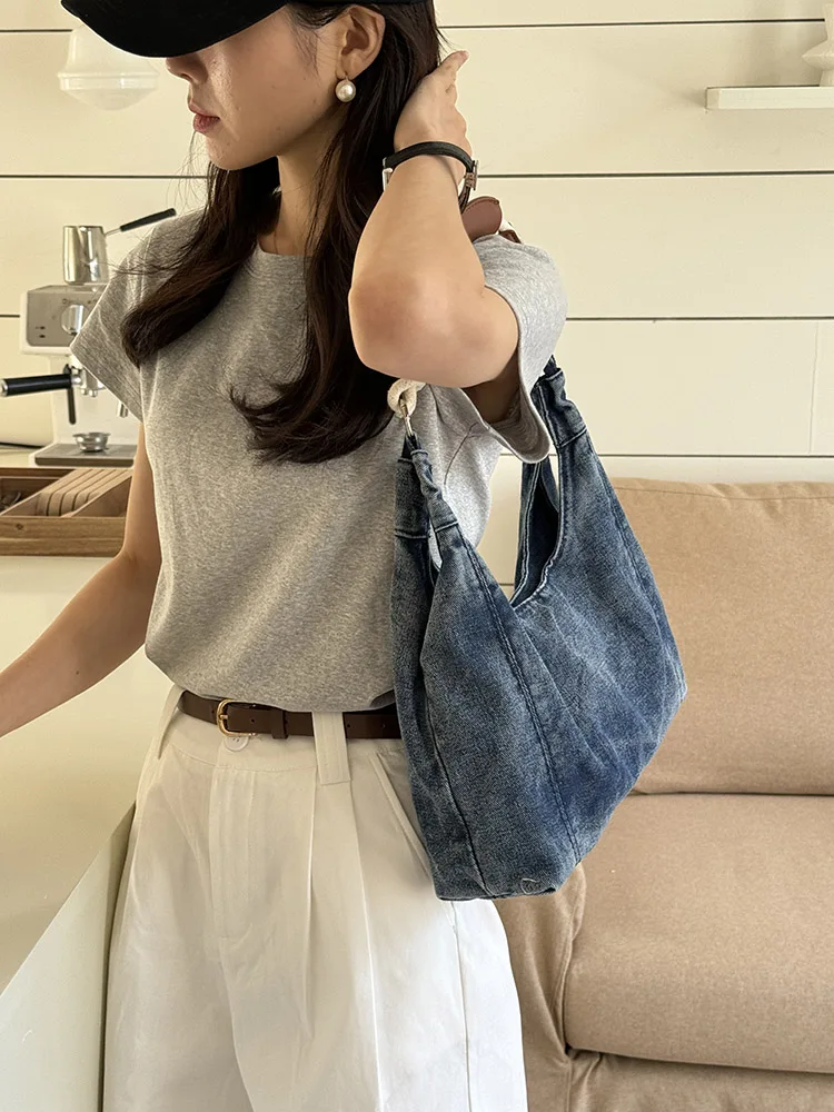 Vintage Denim Women Totes Brand Fashion Causal TLXT Messenger Shoulder Bag Large Capacity female Shopper Hobo Armpit Bag
