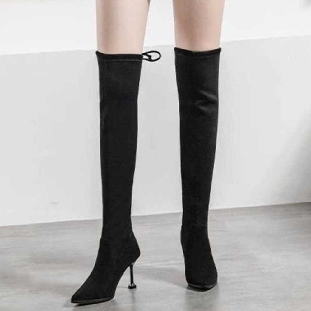 Autumn Winter High Heeled Boots For Women The Knee Long Fashion Boots Pointed Pointed Slimming Elastic Boots Slim Heels High-heeled Long Boots 240826