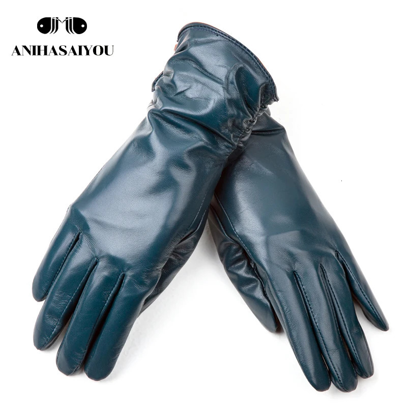 Classic pleated leather gloves for women colorful winter 241009