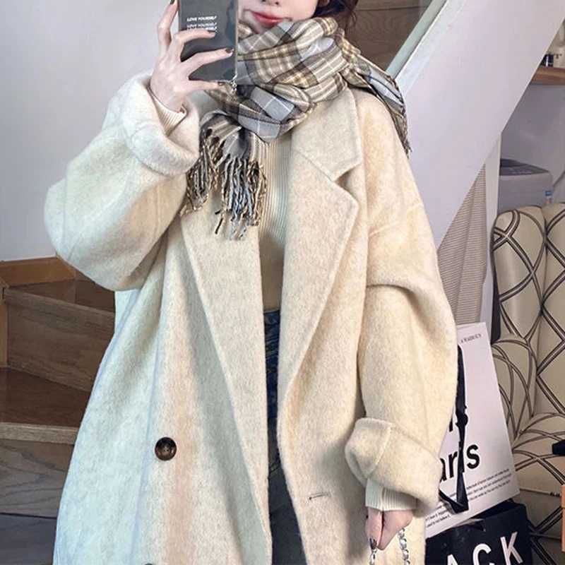 Womens Woolen Coat For Autumn And Winter New Korean Loose Medium Long Hepburn Style Woolen CoatsX241009