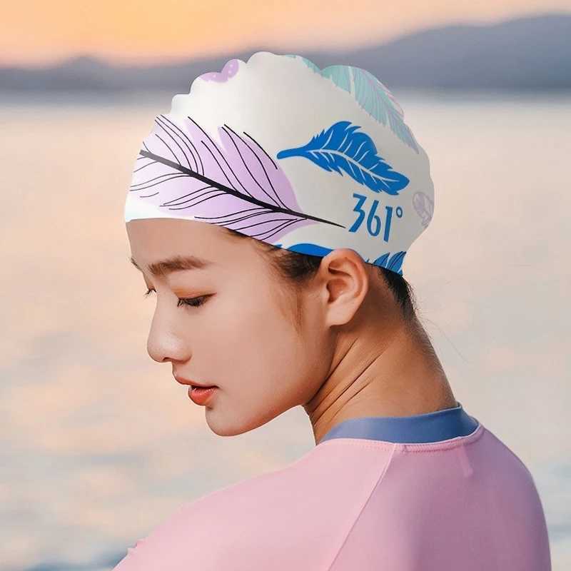 Waterproof unisex swimming cap printed with comfortable silicone anti slip elastic for mens water sports CL241009