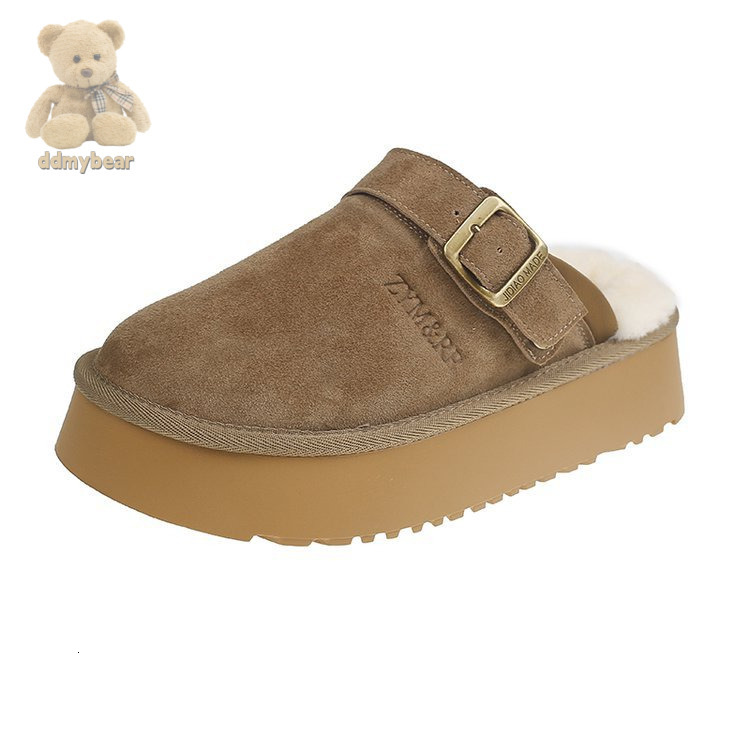 Ddmybear Lamb Hairy For Women, 2024 Winter New Style Thick Bottom Bread Shoes, Half Slippers Chinese Brand Shoes F1010-69