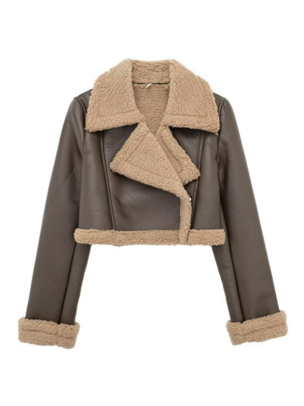 ZACK RAIN Women 2023 Winter Fashion Ladies Casual Faux Long Sleeves Jacket For Female Thick Leather Coat