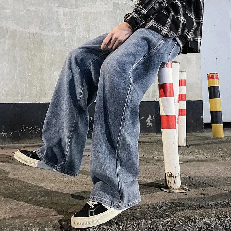 2025 SpringSummer Mens Jeans Street Wide Leg Pants Wash Pull Trend Bag 240929