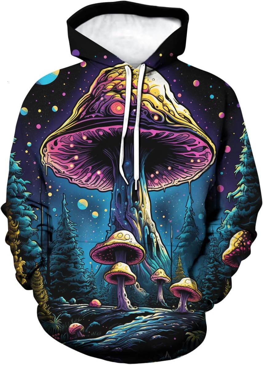 Hoodie for Mens Womens Unisex Funny Mushrooms Hoodie 3D Novelty Art Pattern Drawstring Long Sleeve Sweatshirt Hoodies Graphic Hoodies sweatshirt
