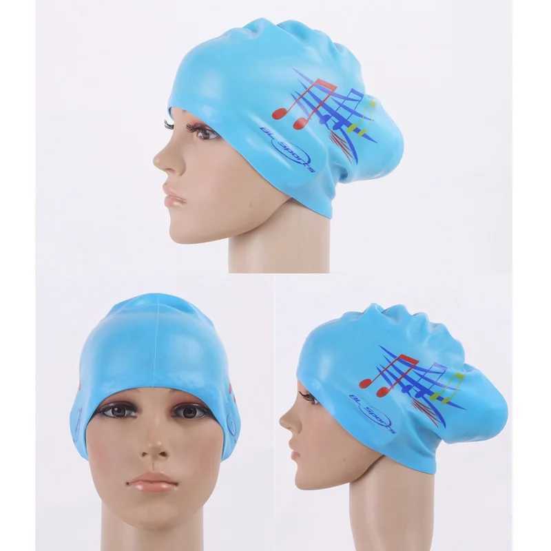 Womens swimming cap silicone oversized long hair womens waterproof large-sized swimming cap used for protecting the ear cups of womens diving equipmen