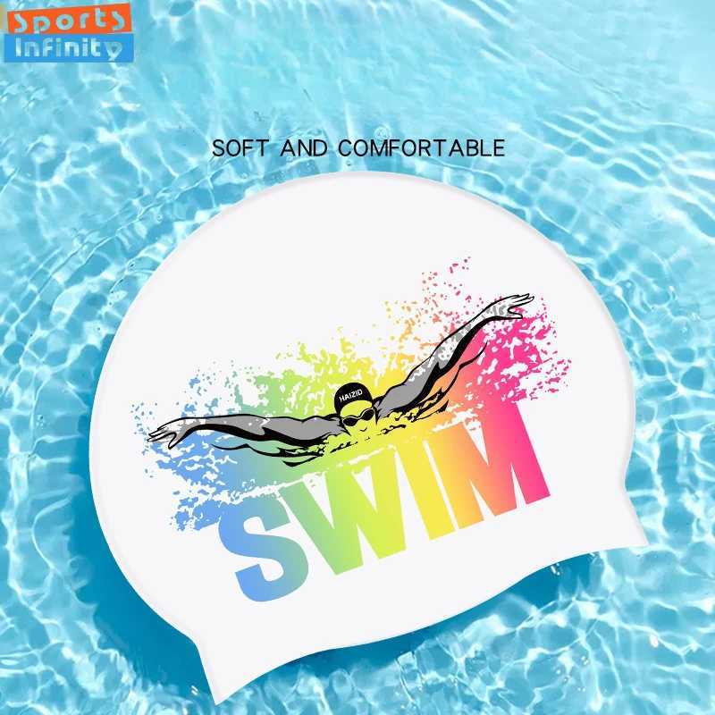 Adult silicone swimming cap waterproof earmuffs shower cap cartoon swimming cap mens beach accessories CL241009