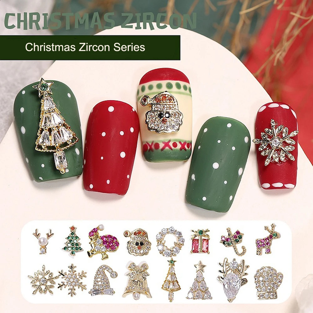 5 Christmas nail zircon charm snowman snowflake reindeer small bell tree nail gemstone Year nail art accessories 241008