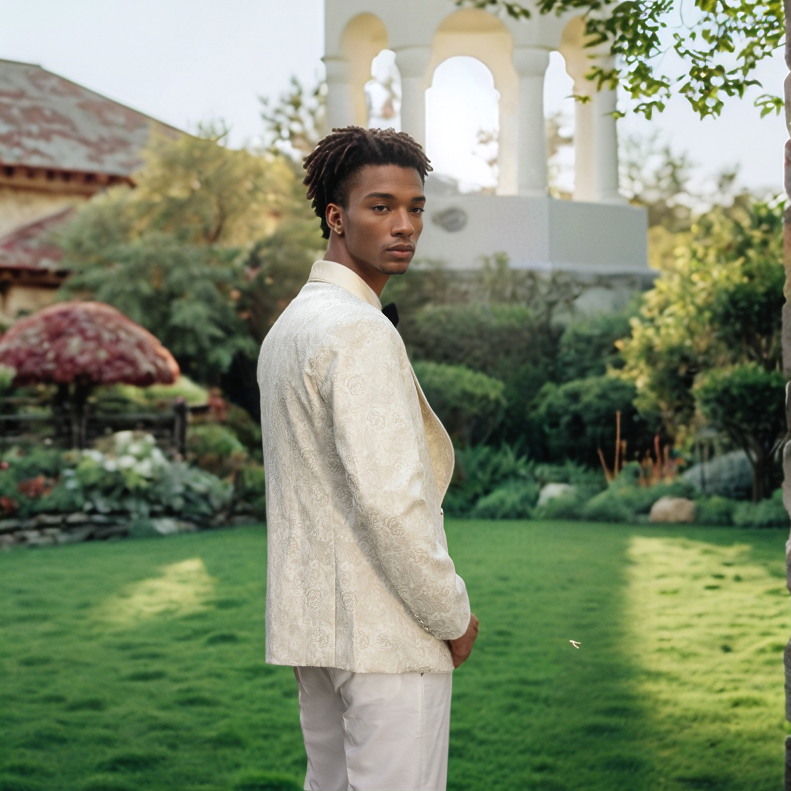 Fashion Pattern Mens Wedding Tuxedos Shawl Lapel Custom Made Jacket Pants Suits 3 Pieces Birthday Party Prom Groom Wear