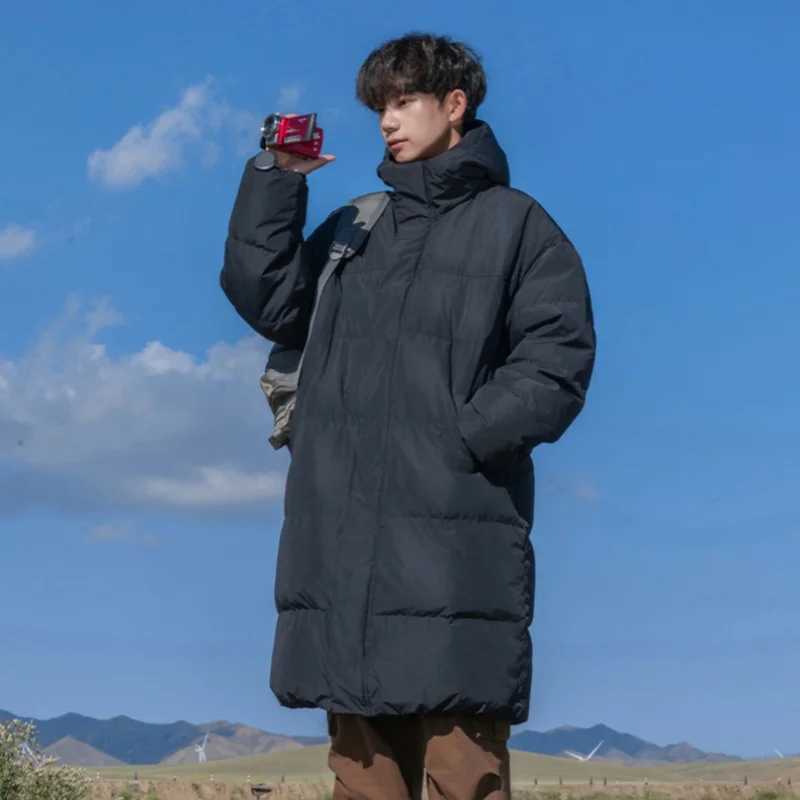 Thickened Standing Collar Solid Color Cotton Clothes Men Thickened Short Warm Adjustable Drawstring Bread Clothes Long Jacket LX241009