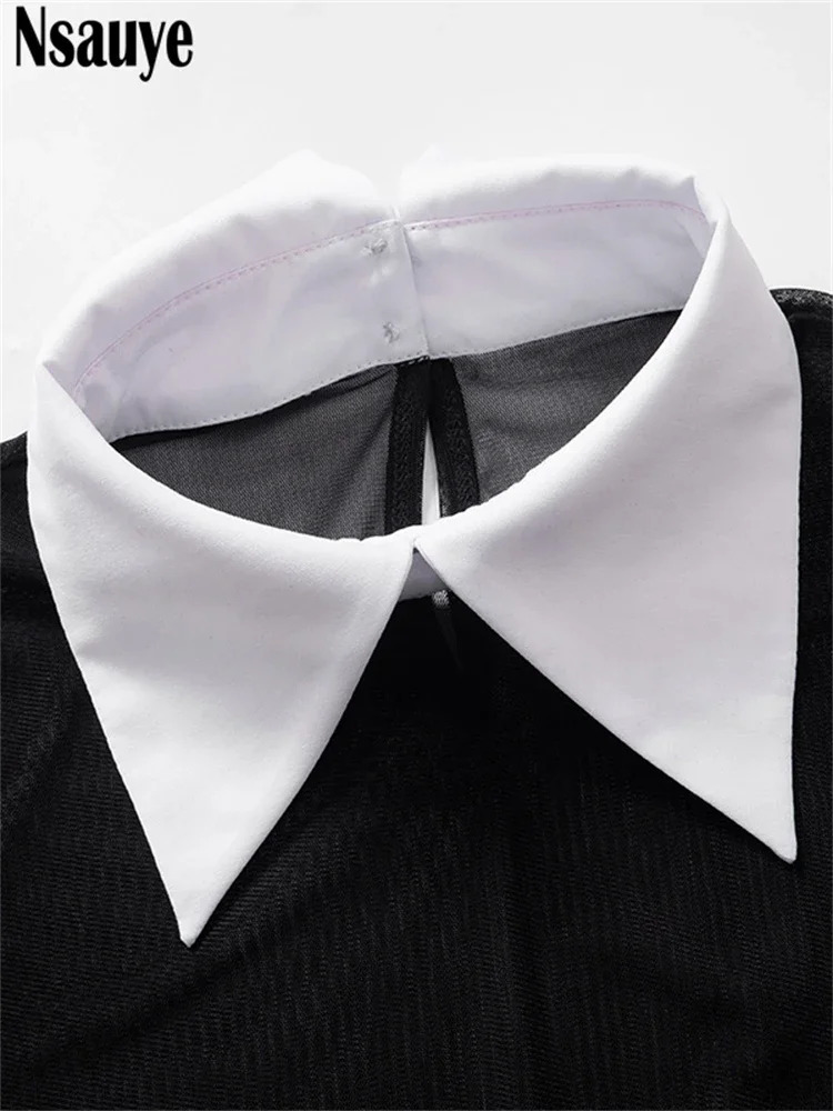 Nsauye Vintage 2024 Fashion Elegant Mesh Black Long Sleeve Bodycon Maxi Sexy Evening Dress Chic Party Club Blouse 241009