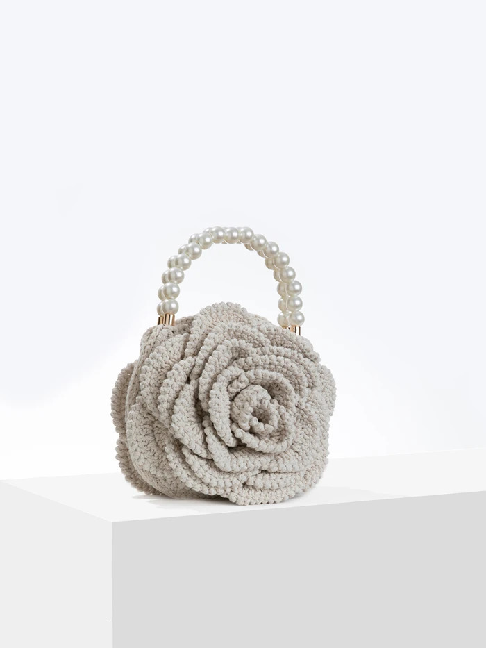 Crochet rose club chic night party handbag wallet woven jacquard bag pink iovry item 241008