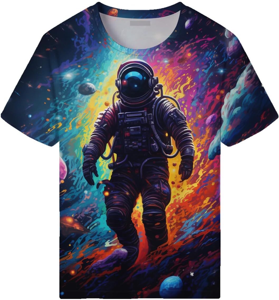 Mens T shirt Astronaut Space Suit Pattern T-Shirts for Men Novelty Universe Graphic Coloful Tee graphic tee Casual tops summer clothes Short sleeve ni