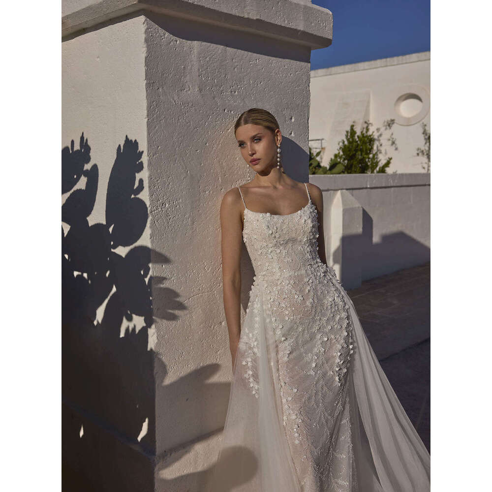Elegant Wedding Dress Mermaid Appliques Sequined Sleeveless Detachable Train Gorgeous Bride Vestido De Noiva Custom Made 0228Lz