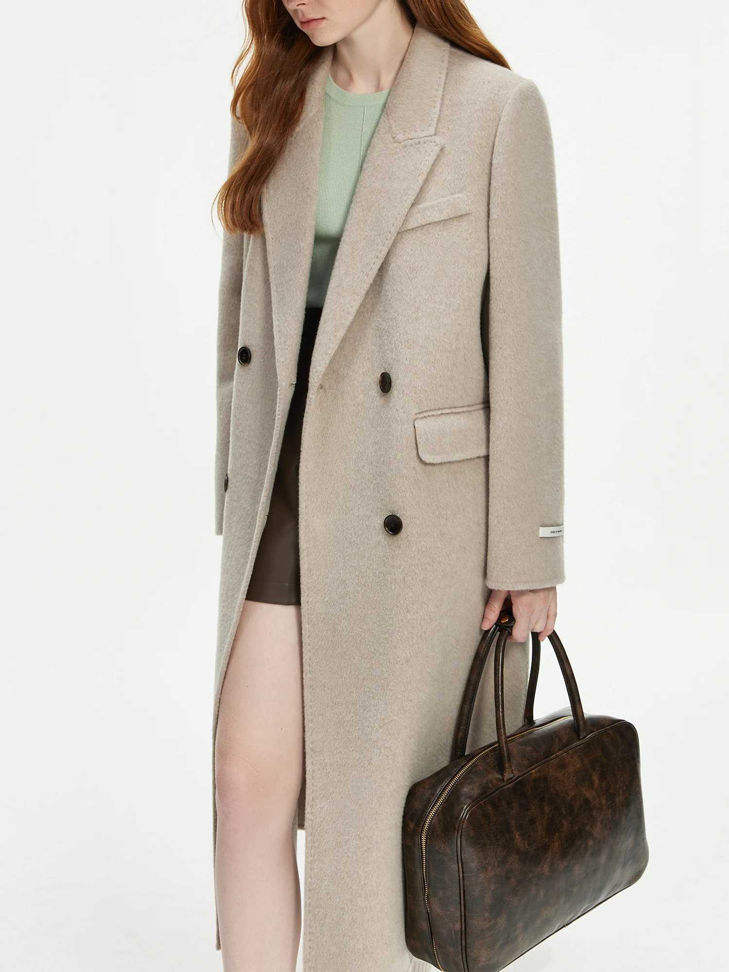 FSLE 80% Wool 20% Yak Velvet 2 Color Long Suit Coat For Women 2024 Fall Winter Warm Casual Versatile Tweed Long Jacket 24FS14212X241009