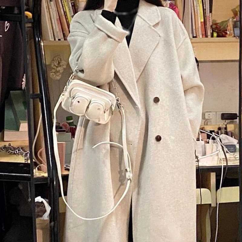 Womens Woolen Coat For Autumn And Winter New Korean Loose Medium Long Hepburn Style Woolen CoatsX241009