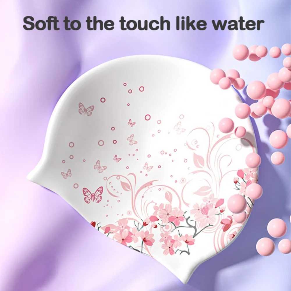 Silicone swimming cap high elasticity waterproof womens ear protection long hair sports large swimming pool cap no size diving cap CL241009