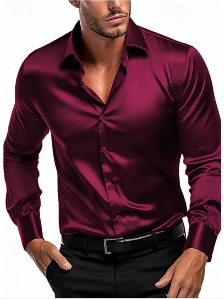 Business Gentleman Social Fashion Shirt Mens Satin Party Slimming Dress 241009