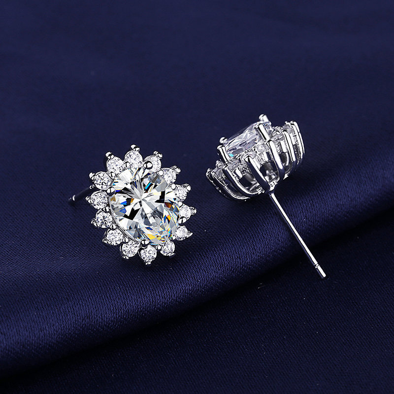 18K Ruby Earrings 925 Sterling Silver Synthetic Sapphire Stud Women's Diamond Amethyst Colored Gemstone Flower Stud Earrings