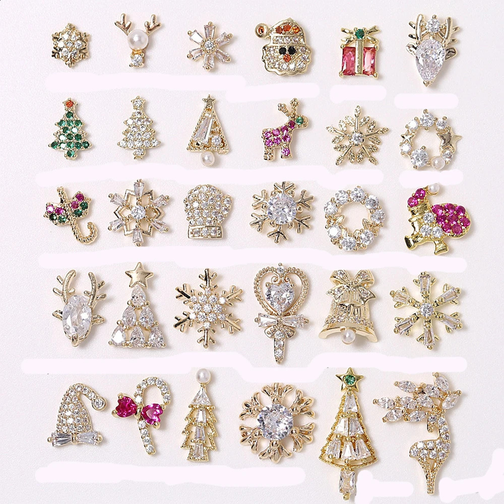 2PCS Zircon Christmas Nail Art Charm Shining Snowflake Snowman Christmas Tree Nail Decoration Shining Nail Jewelry 241008