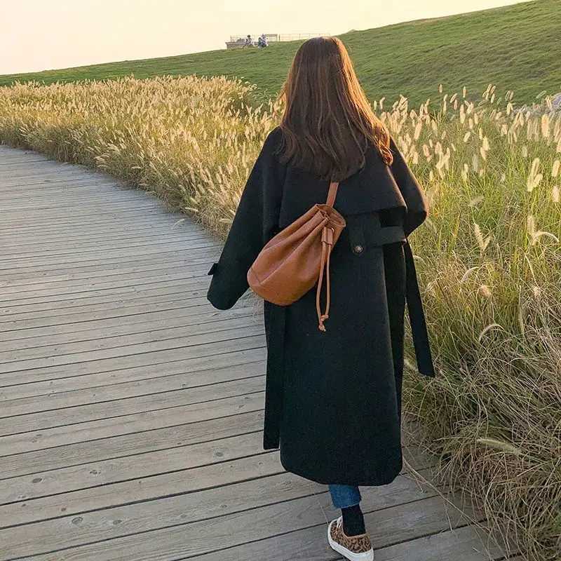 Woolen coat Womens medium long 2022 autumn and winter clothes New Korean loose woolen coat trench coat for womenX241009