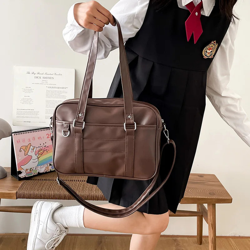 Japanese preparatory style shoulder bag womens PU leather JK uniform bag handbag solid color cross body bag Itabag handbag 241008
