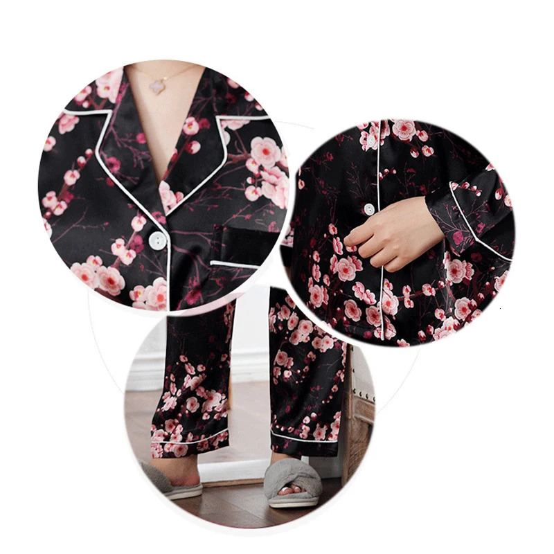 Satin silk womens pajama set pajama button pajama Pigiama Donna pjs winter unprinted pajama 241009