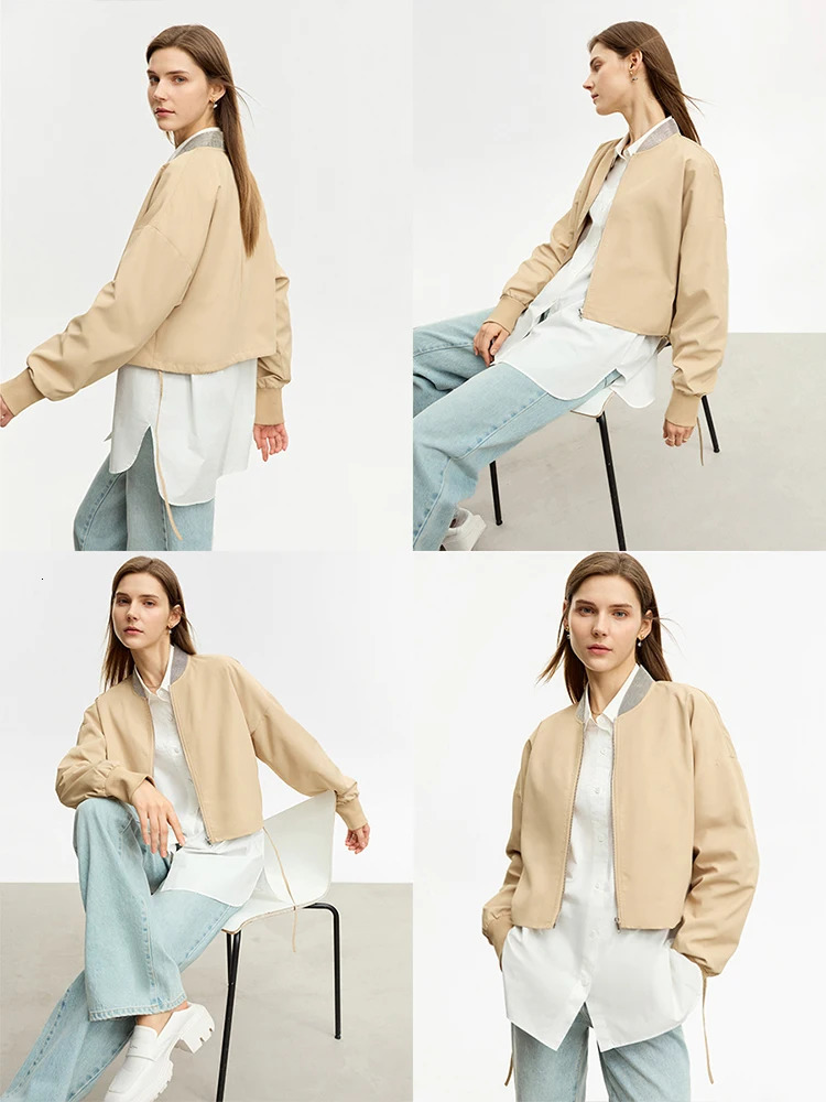 AMII Minimalist Womens Sports Jacket Autumn Loose Jacket Splicing Baseball Collar Long Sleeve Solid Top 12343252 240930