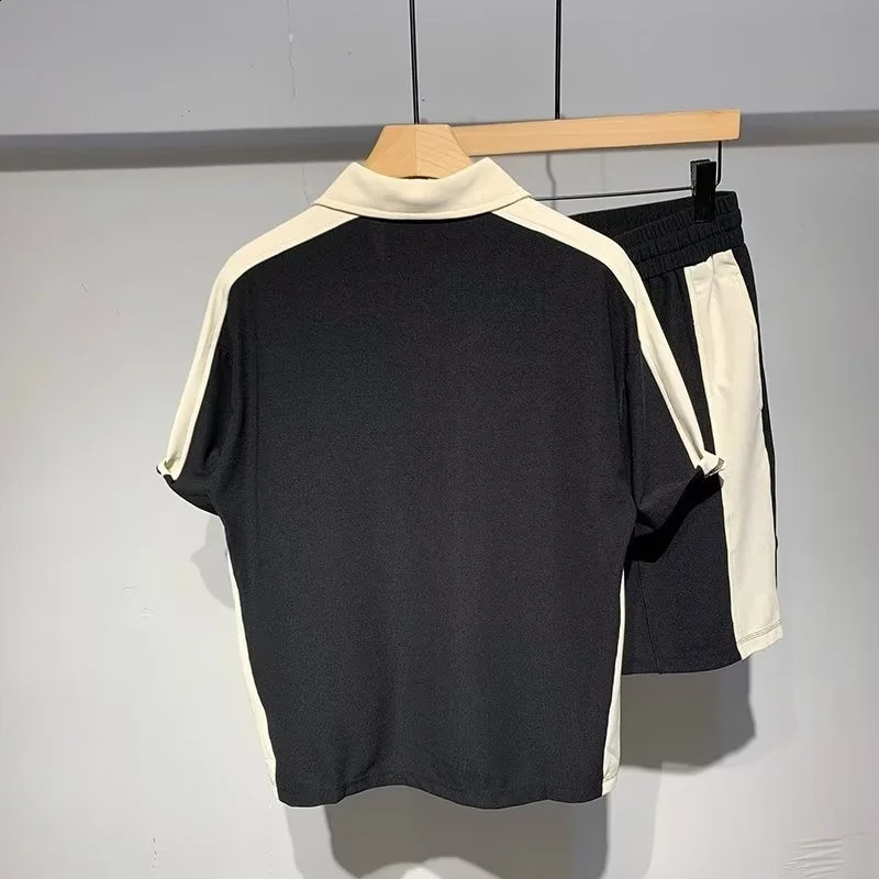 Summer mens loose polo shirt and two-piece mens casual short sleeved and shorts set Korean clothing 240930