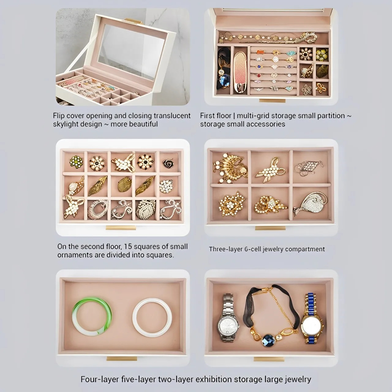 5-layer jewelry manager display travel jewelry box travel portable jewelry box PU storage manager earring holder 240924