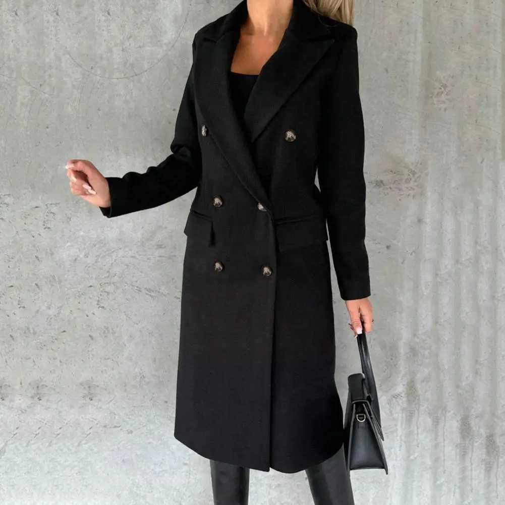 Woolen Outerwear Autumn Winter Female Overcoat Elegant Streetwear Stylish Lapel Buttons Woolen Coat OuterwearX241009