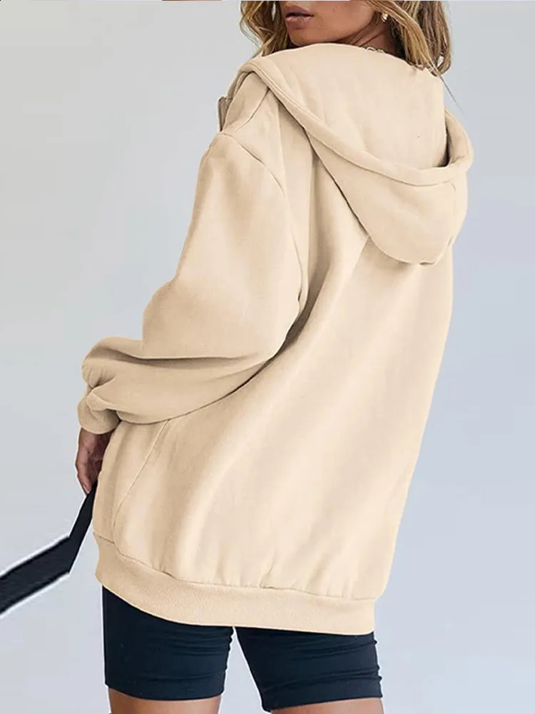 Retro oversized jacket hooded sweatshirt womens loose zipper pocket long sleeved autumn and winter fashion streetwear 241009